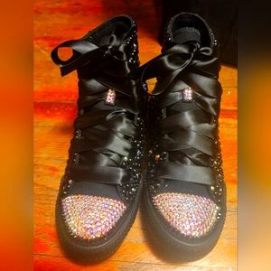 Custom Converse, black, rhinestone, size 7